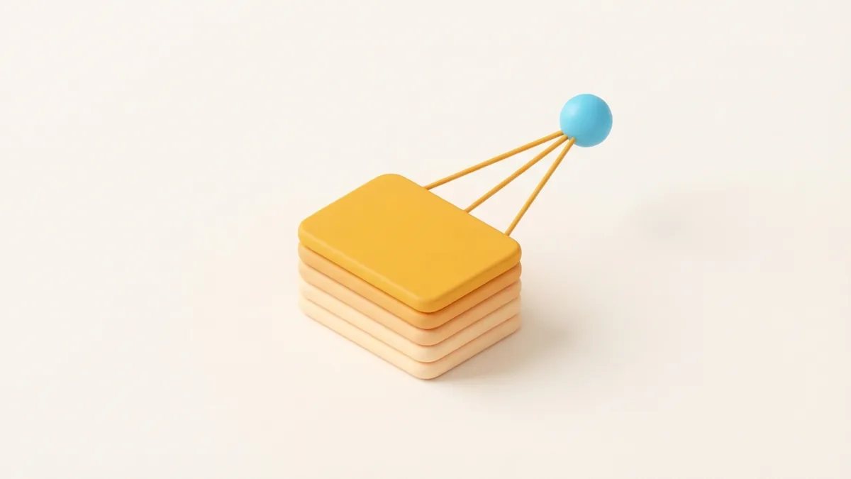 Build a simple link path Layered rounded cards linked by clean geometric shapes in marigold, peach, and cyan