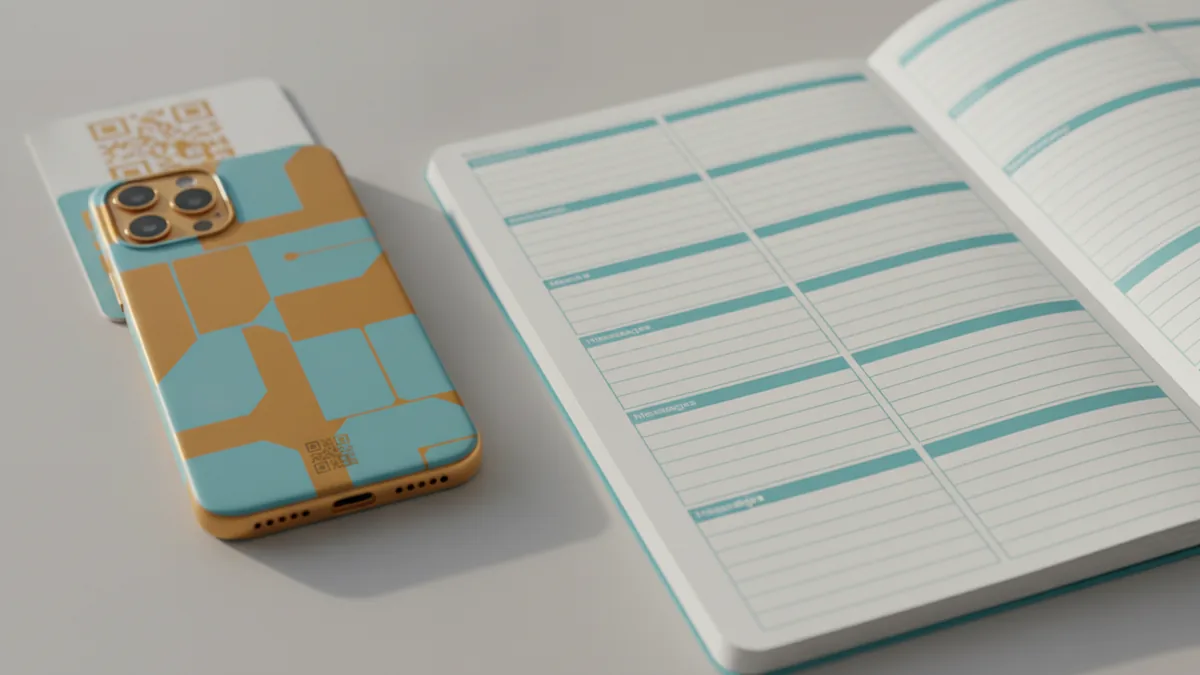Notebook and phone side-by-side for planning a readable Instagram bio