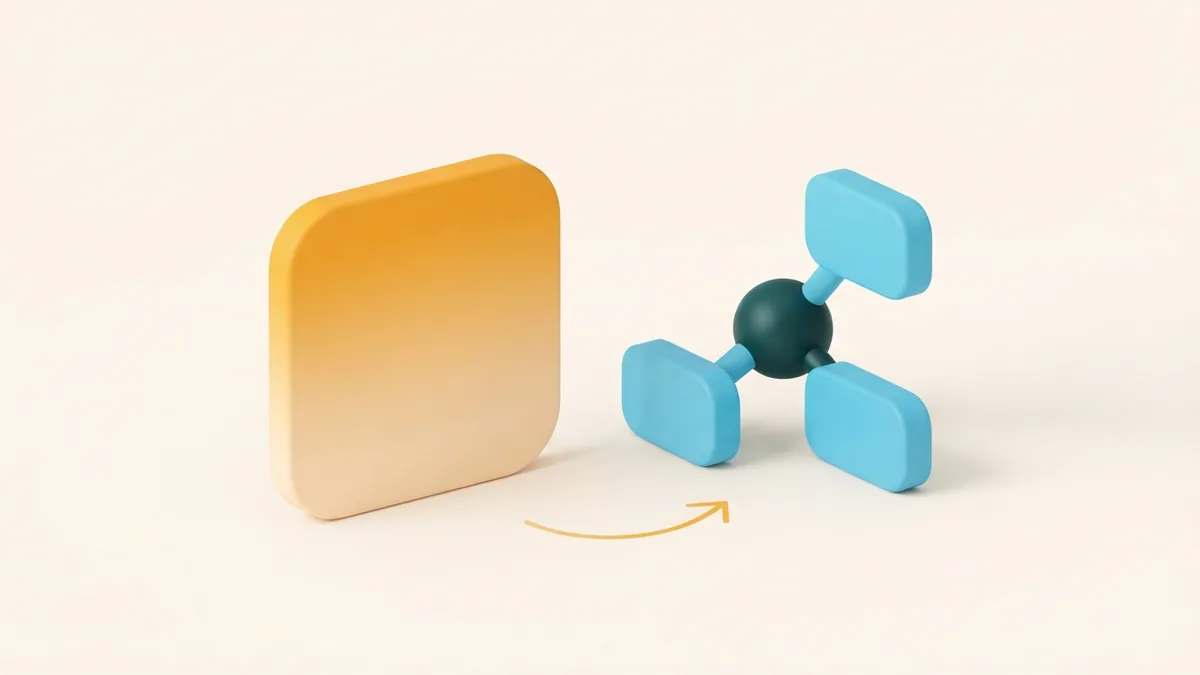 Rounded abstract card with connected shapes representing the purpose of a business bio