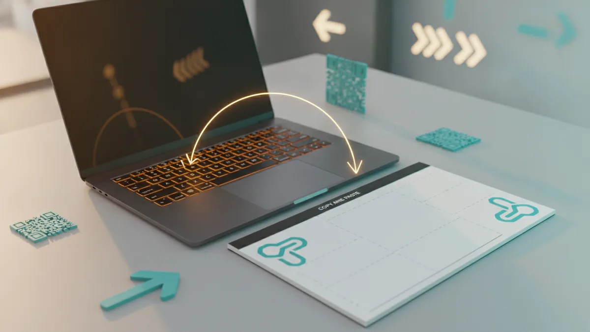 Find and save symbols quickly Laptop and notepad setup ready for planning symbol ideas