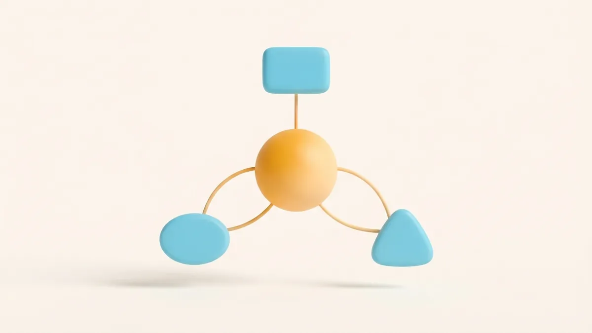 Connect your role with your audience A central marigold sphere connects with simple shapes to represent work identity and audience links