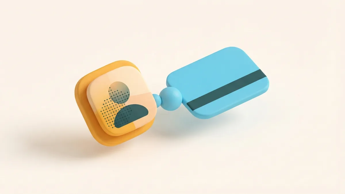 A simple path from profile to payment Rounded profile and payment shapes joined by a simple link path