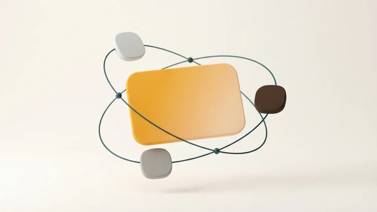 Rounded content chips linked to a central card for writing a strong channel bio