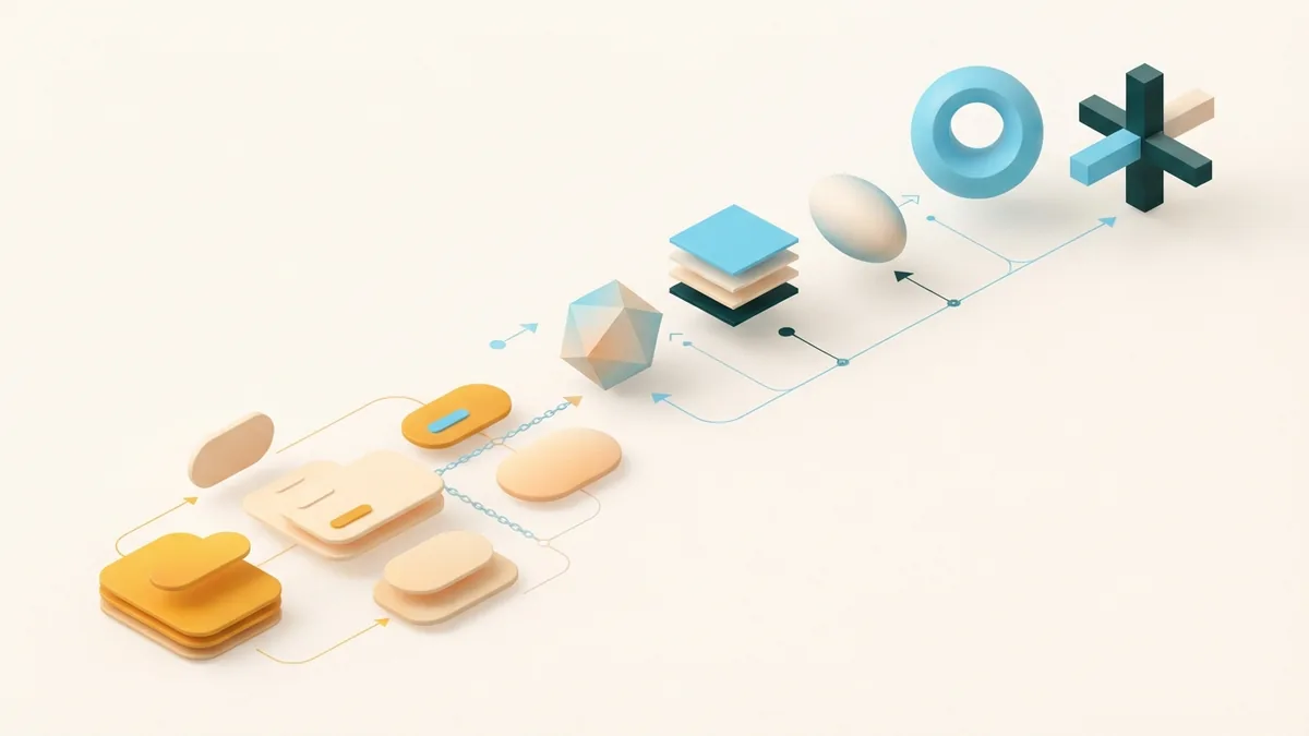 Abstract cards and connected forms showing a simple transformation into varied profile styles