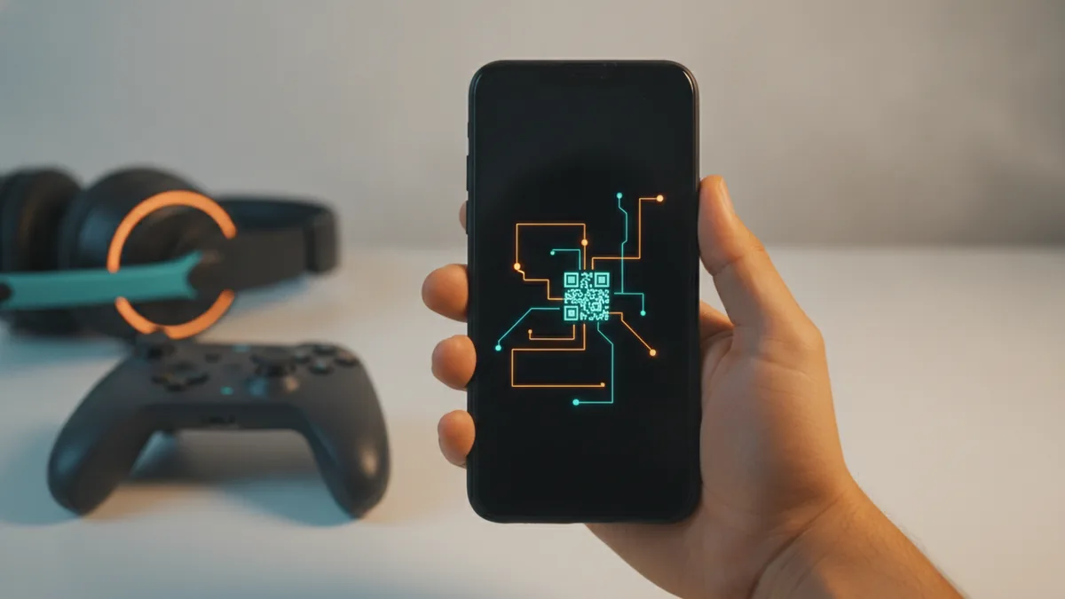 Start on the right account Hand holding a phone next to gaming accessories for profile edits
