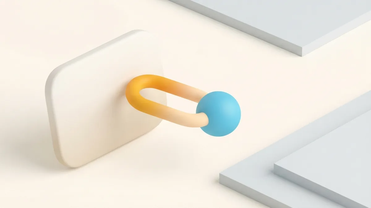 Clay link card connecting to a destination sphere through a simple curved path
