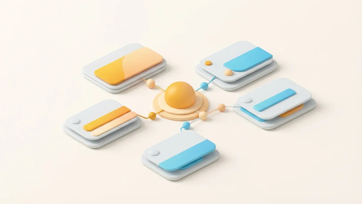 Several rounded destination cards branching from one central link node