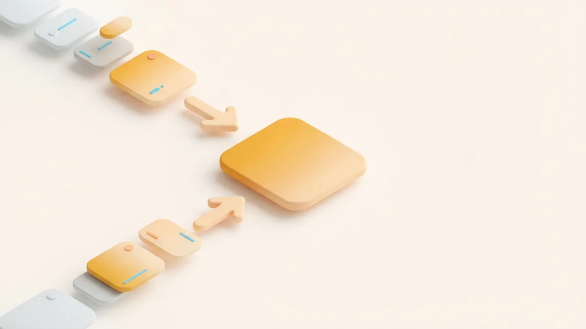 Abstract flowing cards and arrows showing a simple bio creation process