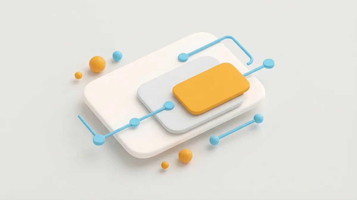 Building blocks for a personal profile Layered rounded cards and linked forms representing personal interests and identity