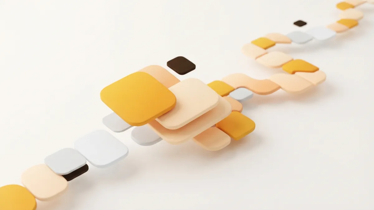 Expanding profile layout with warm accents Expanding rounded cards representing a longer and well planned profile bio