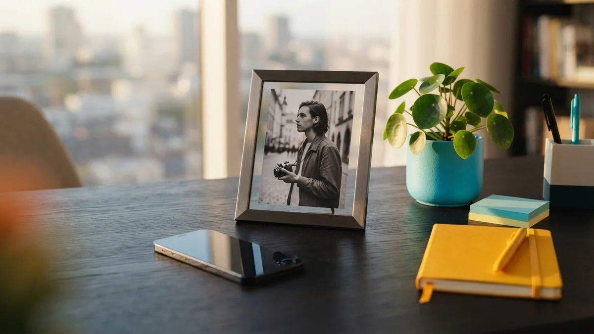 Building a personal profile style Creative desk scene with a smartphone and colorful details for building a personal profile