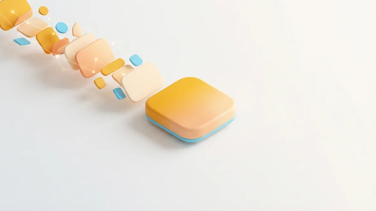 Linked rounded shapes showing a draft taking form as a clear professional story