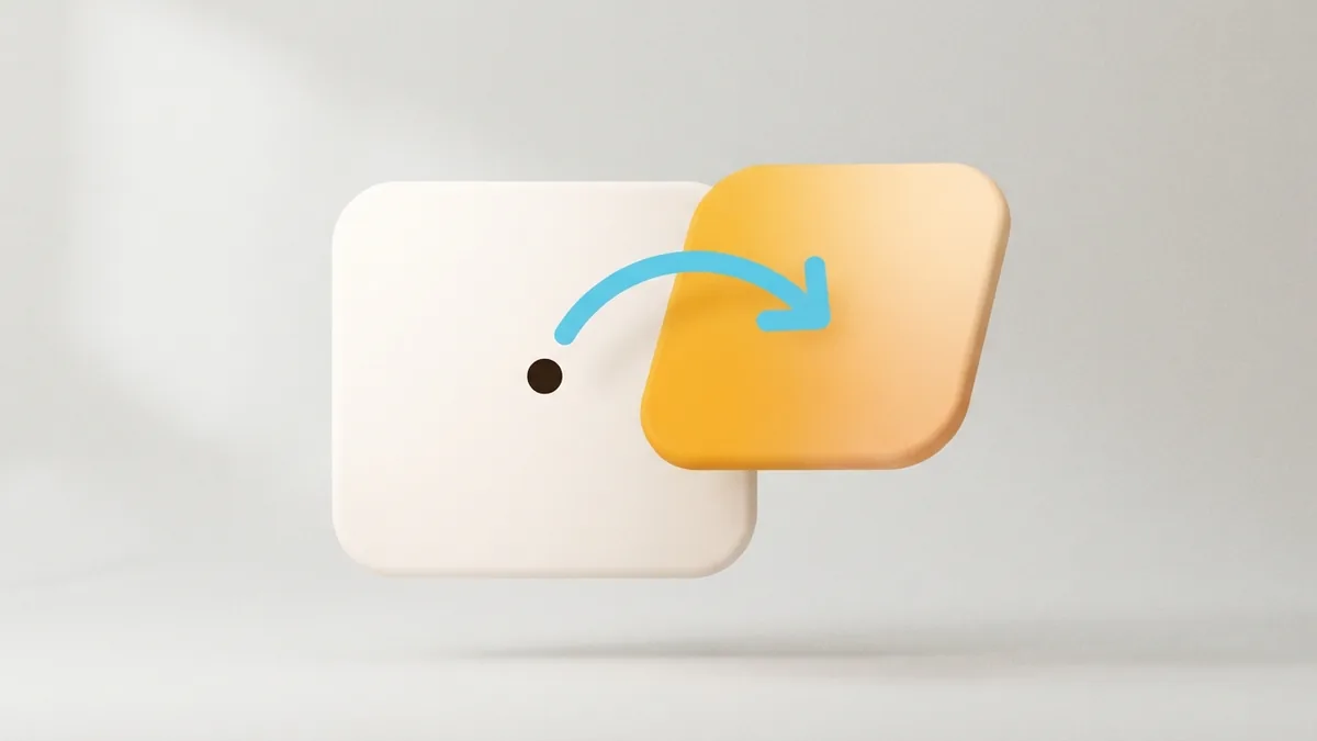 Offset rounded planes and a curved form symbolizing a refreshed professional profile