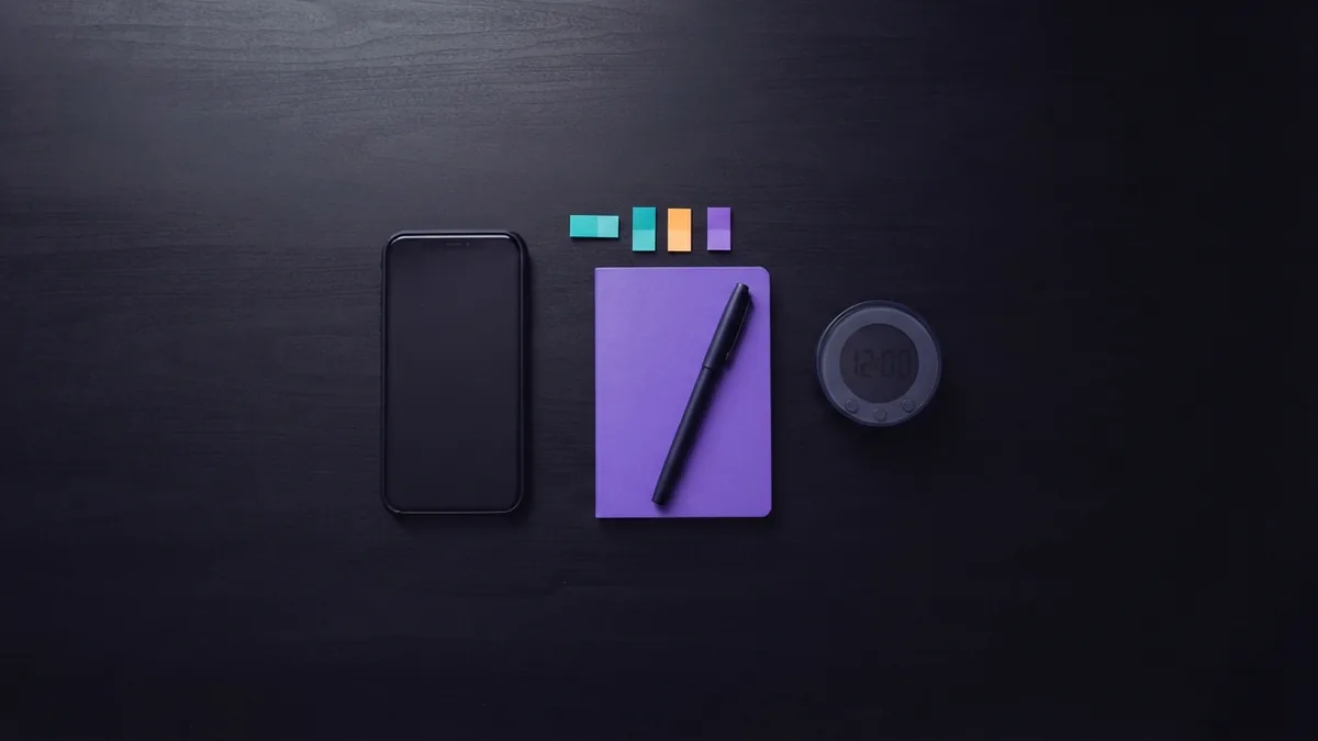 Phone and colorful stationery arranged for a short profile writing task