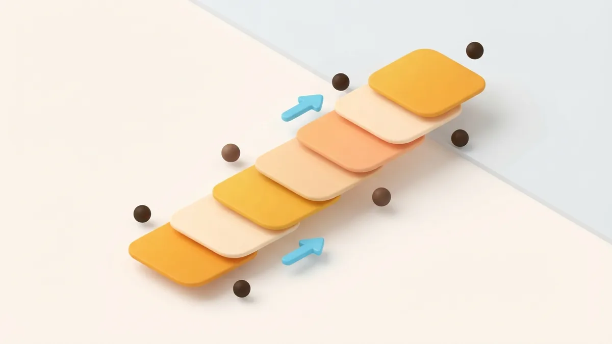 Layered cards showing a clear editing path Layered rounded cards and arrows showing a simple profile editing path