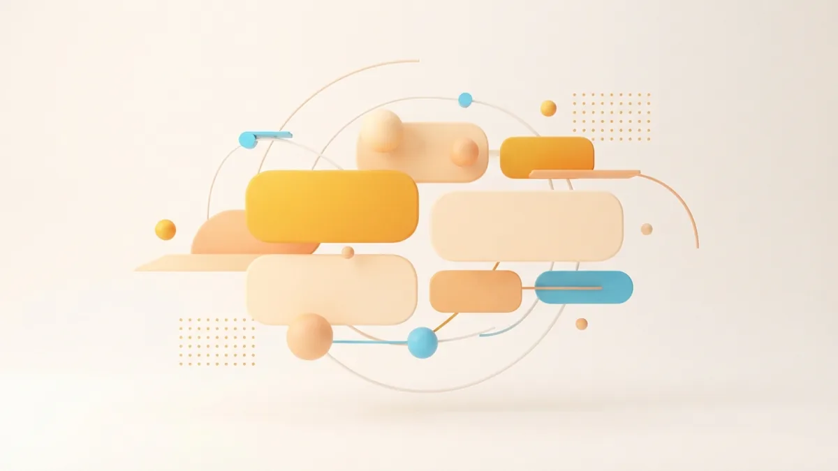 Balanced shapes showing clean visual spacing Floating rounded tiles and spaced dots suggesting a clean aesthetic profile layout