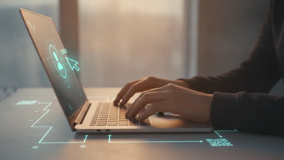 Hands ready to update a LinkedIn profile summary on a laptop