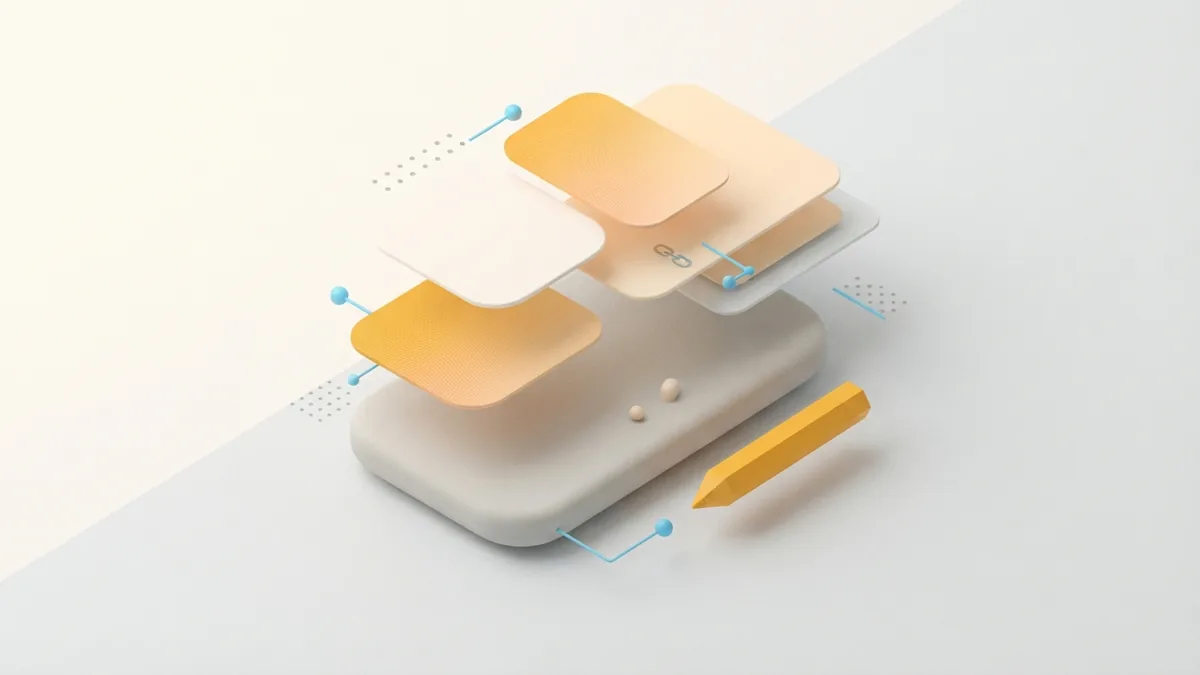 Abstract mobile profile editing shapes in warm marigold and soft peach tones