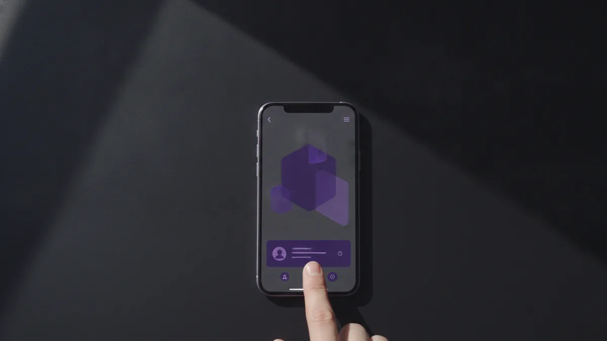 Finger hovering over a phone screen to tap a profile link