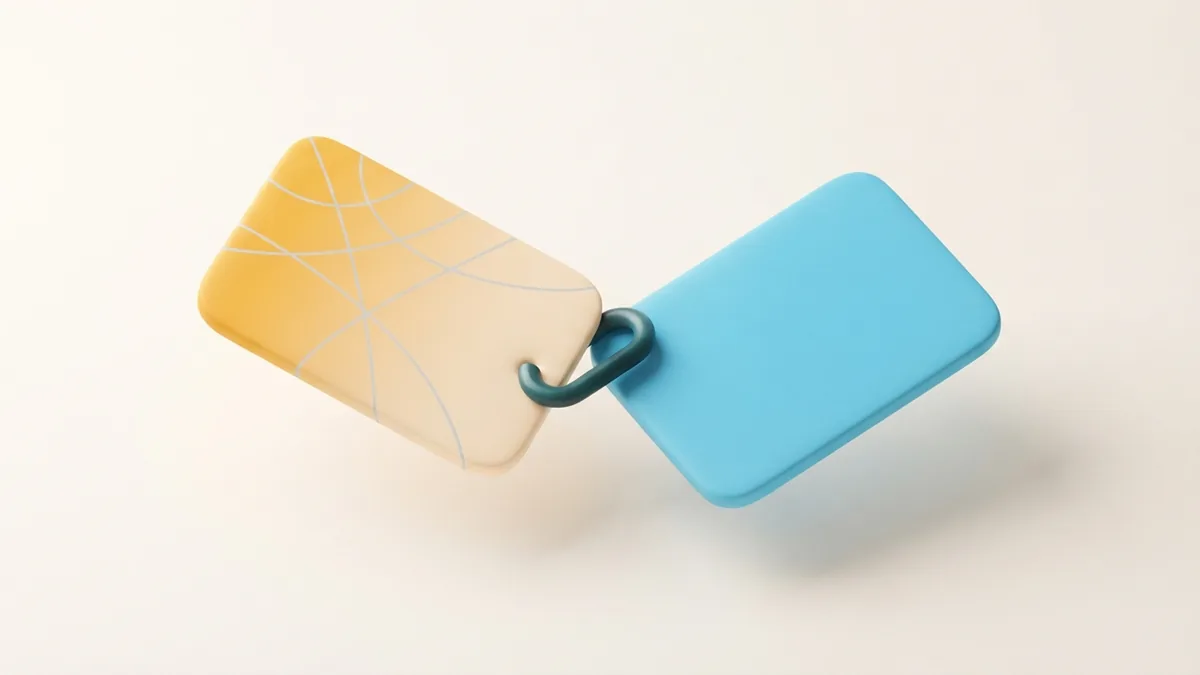 Two rounded cards joined by a simple link suggest thoughtful profile engagement