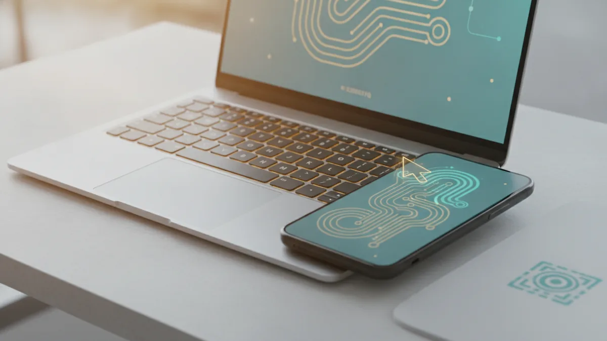 Generate and copy styles Laptop and phone scene representing using a font generator then copying text