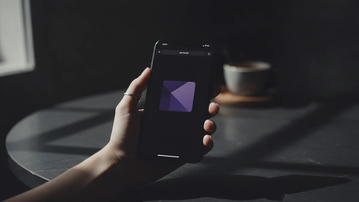 Close-up of a smartphone in a hand while using a browser to manage settings