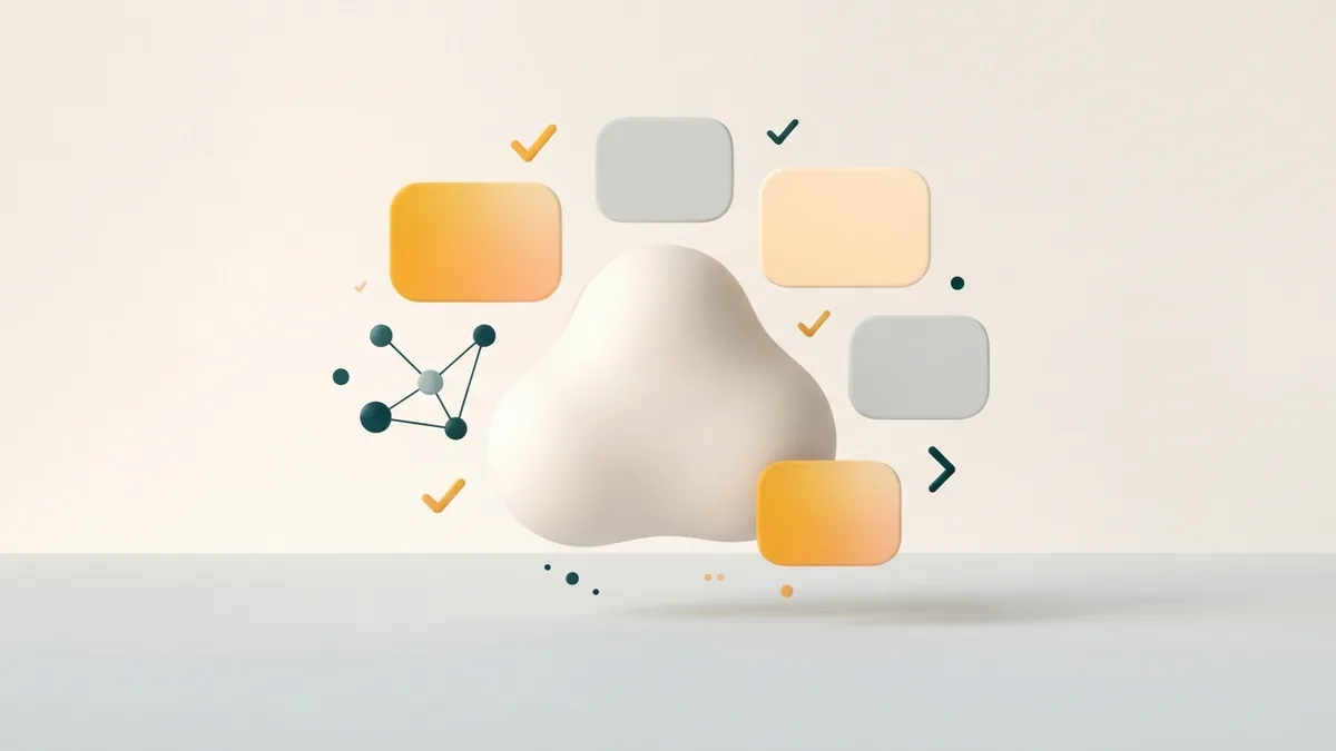 Clean abstract profile review layout Rounded cards and linked geometric forms arranged as a clean profile review concept