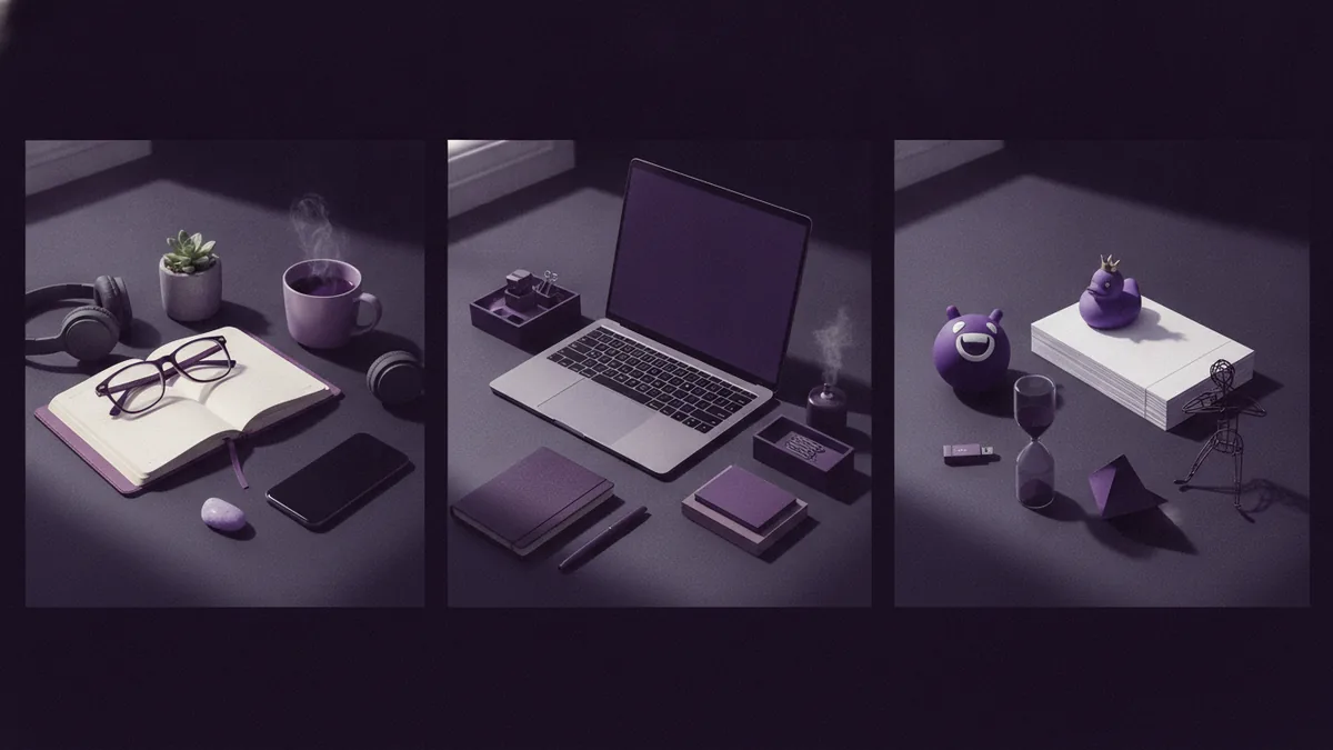 Desk items arranged to represent different Instagram bio styles