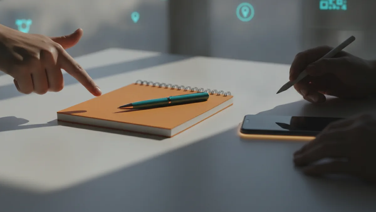 Bio planning session Planning notes and a smartphone for shaping an Instagram bio