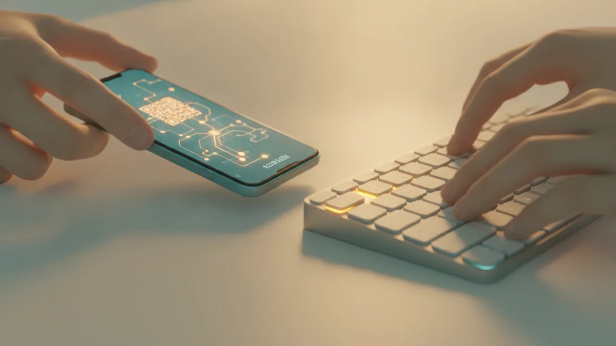 Close-up of device and keyboard for fine-tuning Unicode spacing in a bio.