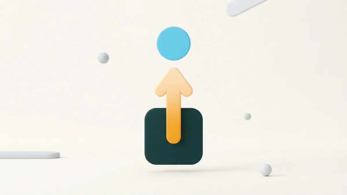 Abstract arrow and rounded card show a clear Instagram bio call to action