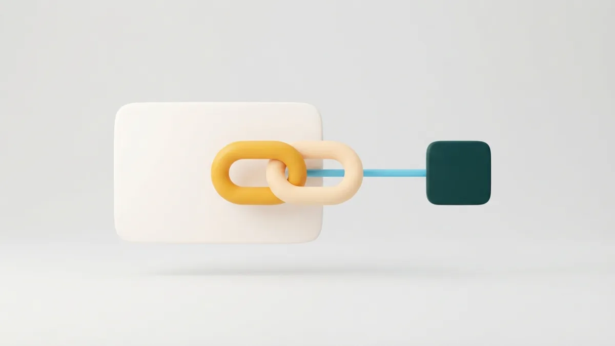 Raised chain link leading from a rounded profile card toward a website destination