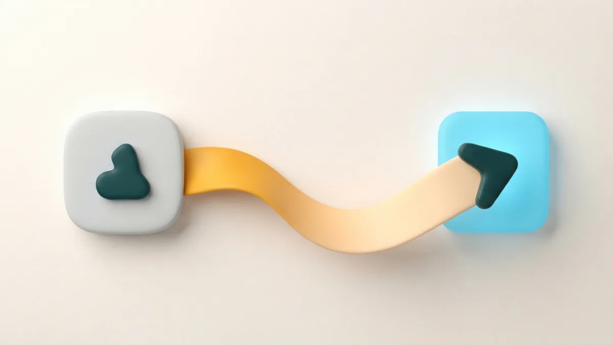 Guide profile visitors to a useful page A curved path leads from a profile card to a bright destination tile
