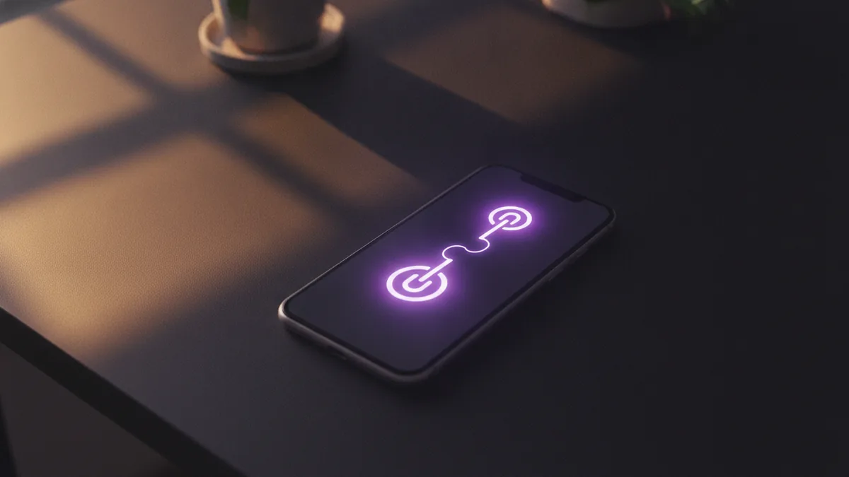 Smartphone on a desk illustrating the flow from bio link to destination.
