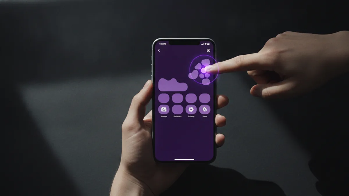 Hand-held phone showing the navigation flow for adding a bio link.
