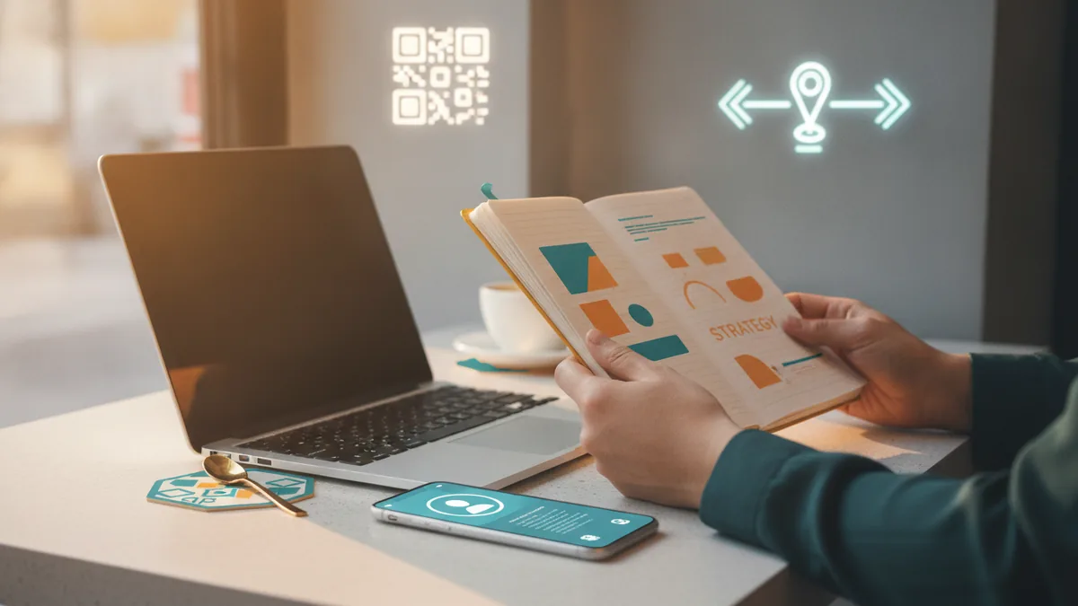 Person planning social media strategy with phone and laptop nearby