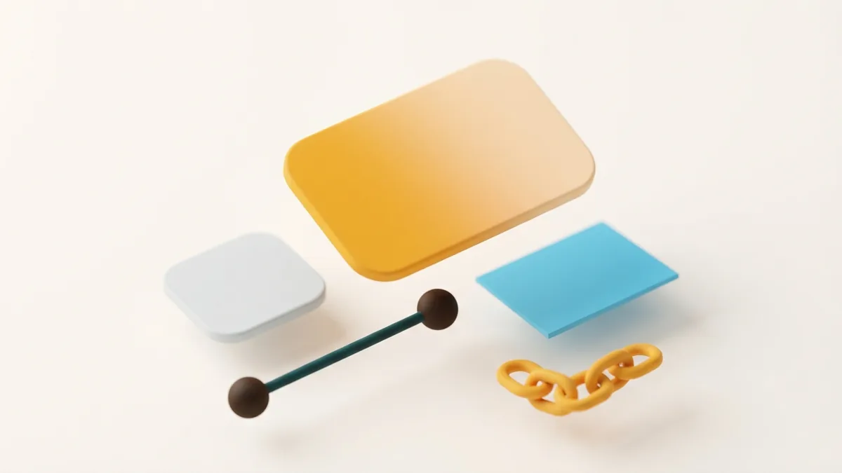Check the link options on your profile A single marigold rounded card stands out among pale floating forms