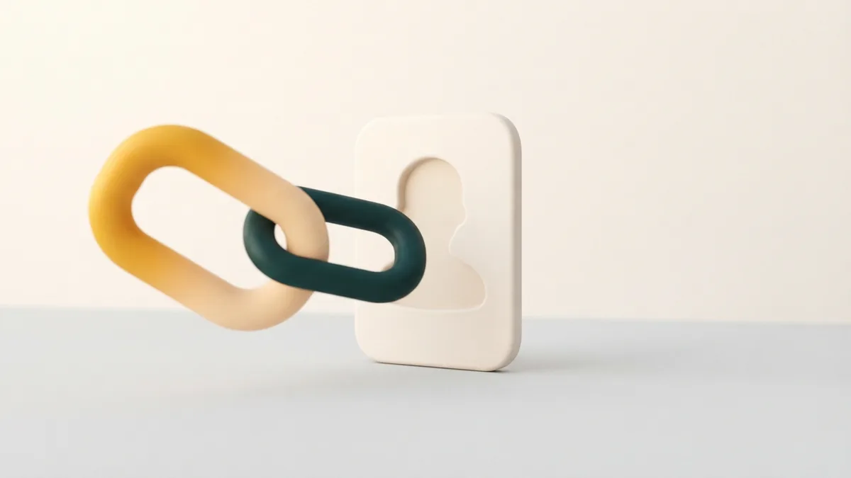 Add a link to your profile Rounded link forms lead toward a simple profile card in warm, calm colors