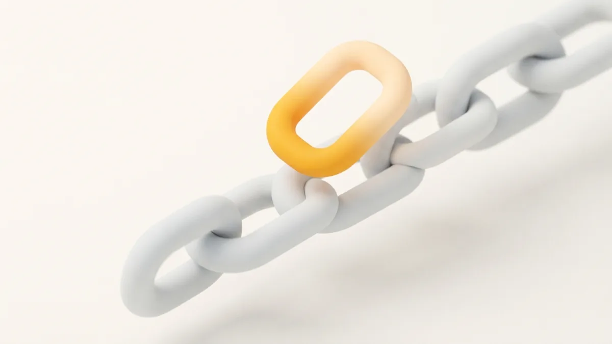 A loose rounded link aligns with a simple chain of geometric forms