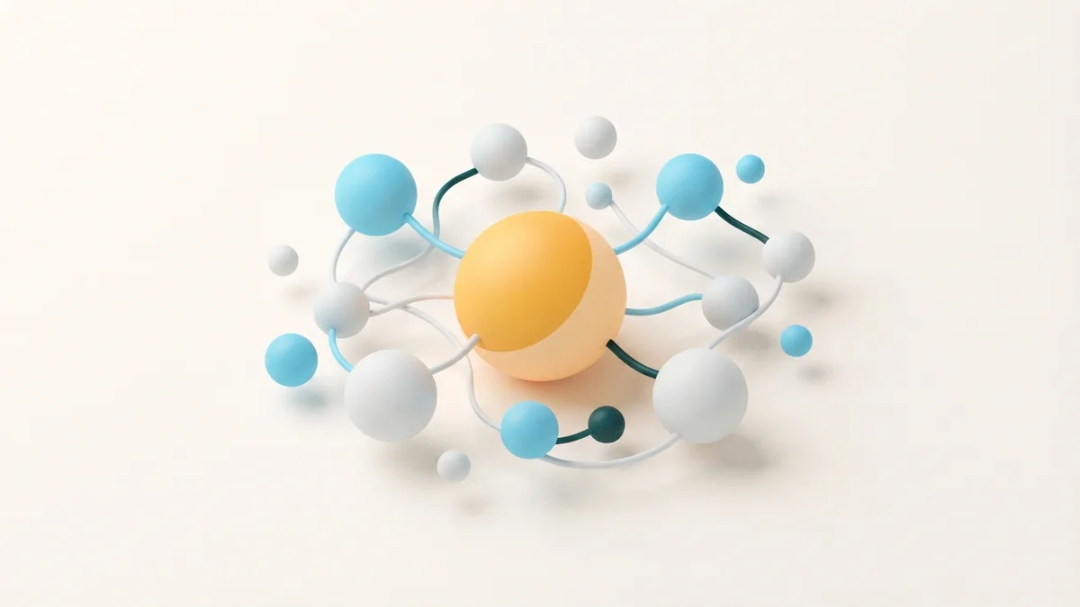 Connected abstract nodes representing questions and replies on a light background
