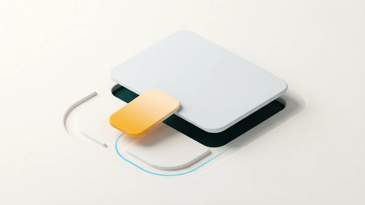 A small abstract tile joining a larger card to suggest adding a profile link