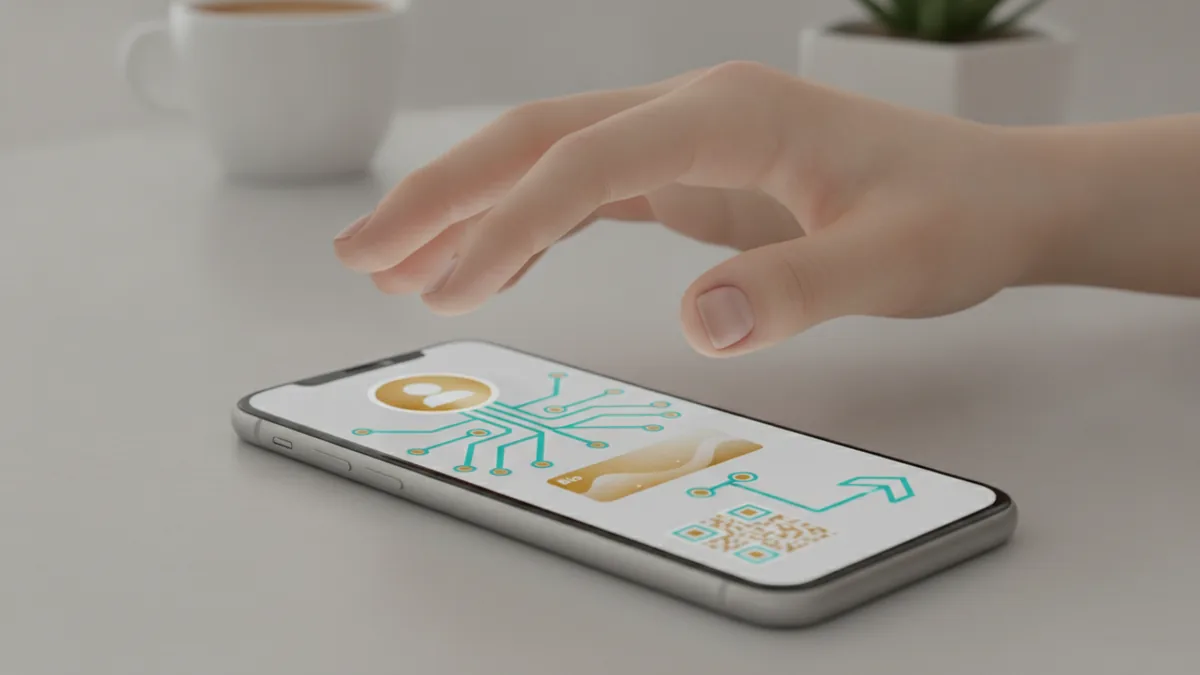 Hand poised over a phone while reviewing a social profile bio