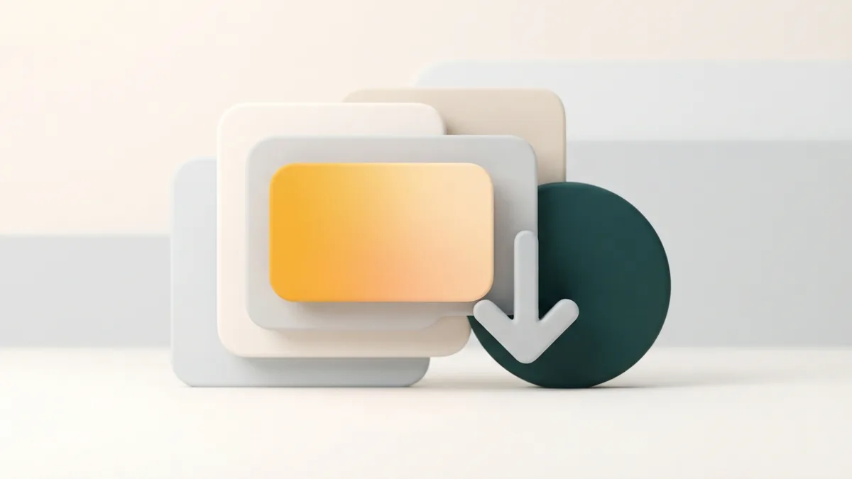Layered rounded cards and arrow showing a simple profile navigation path
