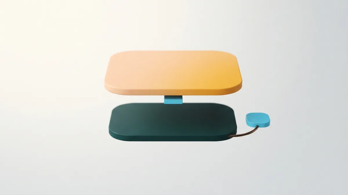 Layered rounded planes with a small blank gap showing a manual line break