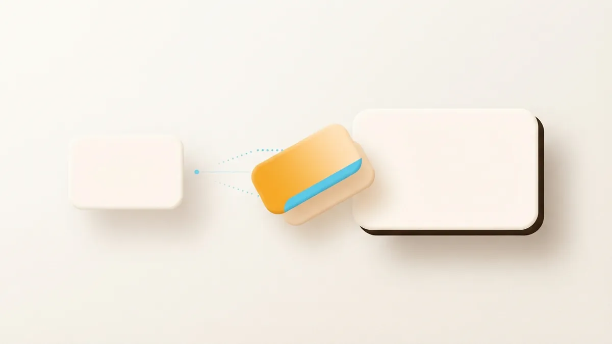 Simple rounded cards linked by an accent chip to suggest copying styled bio text