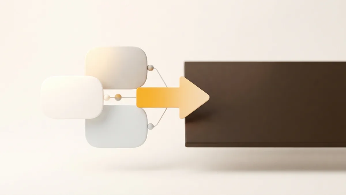 Abstract desktop workspace with connected cards for profile history review