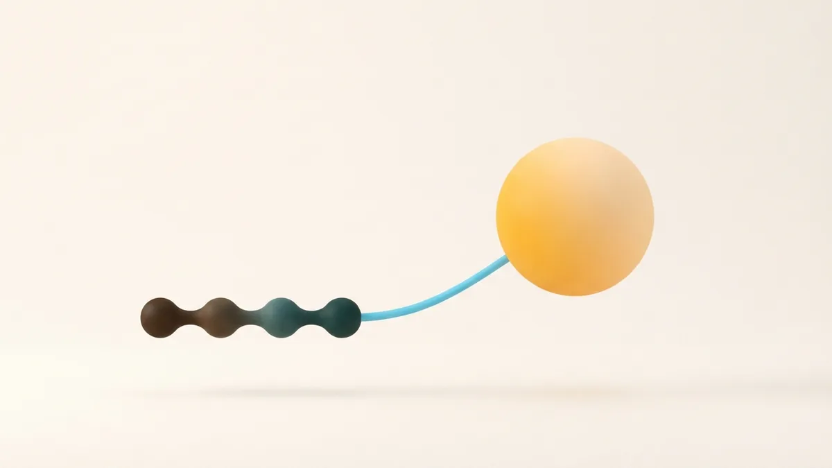 A simple path of linked nodes points toward one focal sphere, showing a clear next step