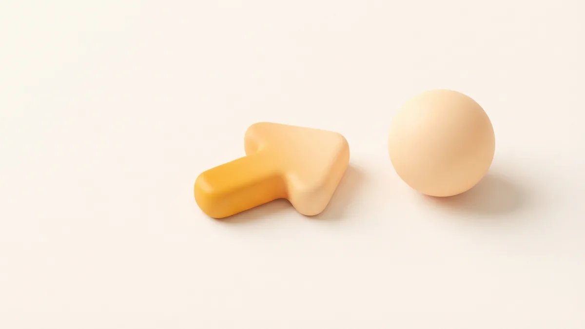 A simple rounded arrow points toward a sphere to represent a focused profile call to action