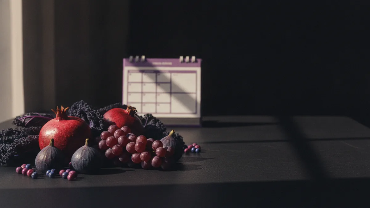 Colorful produce and warm light to suggest playful bio cues