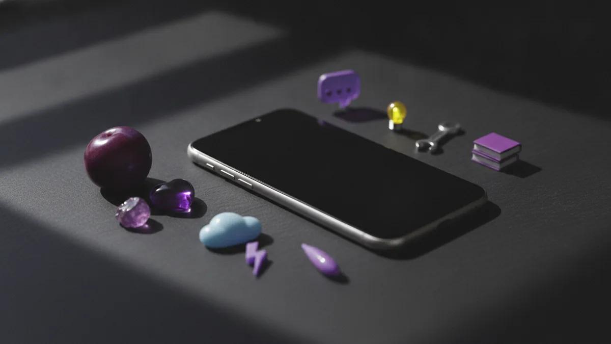 Colorful accessories and a phone suggesting emoji-based personality